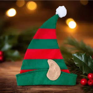 Christmas elf hat red and green stripes party costume accessory with cute ear and pompom