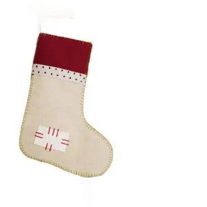 Large linen Christmas stocking for holiday decoration and gift packaging, festive home decor.