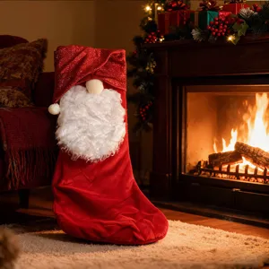 Chaussette de Noël gnome rouge cheminée suspendue sac cadeau de fête décoration jolie