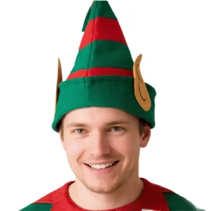 Christmas elf hat with ears adult red green striped festival party costume headwear