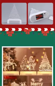 3D acrylic Christmas night light detail showing battery compartment and light effect