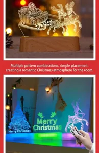 Detailed view of 3D acrylic Christmas night light with remote control and RGB color change