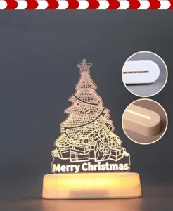 3D acrylic Christmas tree night light with LED base and Merry Christmas detail