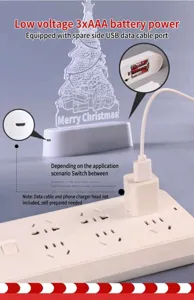 Detail showing dual power options for the 3D Christmas tree acrylic night light lamp