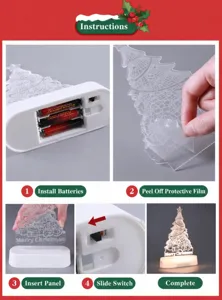 Step-by-step instruction guide for assembling the 3D Christmas tree LED night light