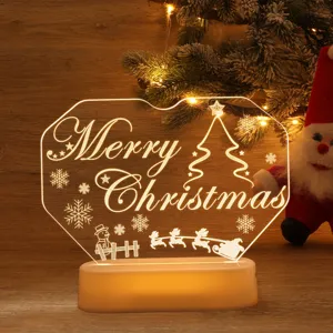 3D acrylic Merry Christmas night light with warm LED glow for festive holiday decor