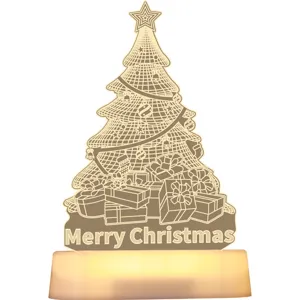 Creative 3D acrylic Christmas tree night light with warm LED base for bedside decor