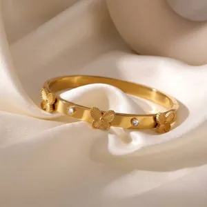 Gold titanium steel butterfly bangle bracelet with sparkly crystal stones for women chic