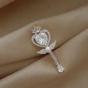 Prachtige kroon hart broche elegante vrouwen strass parel kleding sieraden cadeau.