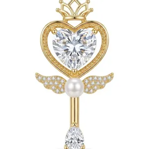 Prachtige gouden kroon hart vleugel broche voor vrouwen, elegante mode kleding accessoire.