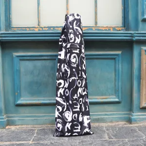 Black and white graffiti diving fins bag, portable long equipment storage backpack.