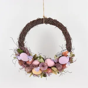 Paasei decoratieve takkenkrans met kunstmatige eieren en bloemen, detailmaat 30cm.