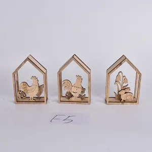 Wooden Easter table decoration ornament set with hollow design, perfect for holiday festive display.