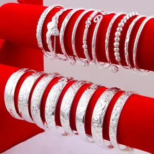 Bracciale Rigido Etnico Vintage in Lega Placcata Argento per Donna Motivo Stellato Retrò Regolabile Gioielli Fu Carattere