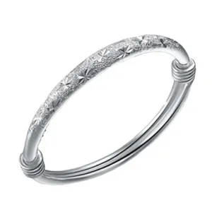 Bracciale rigido in argento Miao stile etnico con motivo cielo stellato regolabile