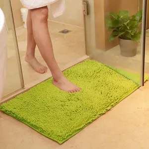Absorberende groene chenille badmat antislip vloerkleed voor badkamerdeur en slaapkamer.