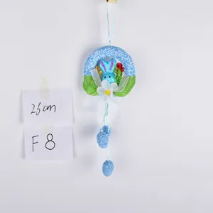 Easter blue glitter rabbit hanging ornament with colorful eggs for holiday party decor