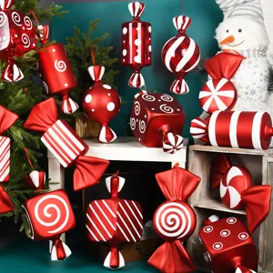 Grande Adorno Colgante De Navidad Rojo Y Blanco Pintado Caramelo Decoración Para Fiesta De Vacaciones Hogar Y Estúdio Fotografía Accesorios