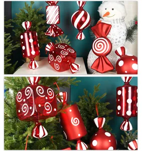 Grandes adornos navideños de caramelos rojos y blancos para colgar, accesorios de estudio.