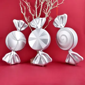 Large 55cm silver PVC candy pendant ornaments for Christmas stage scene and party decoration.