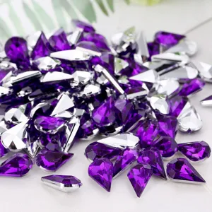 Purple teardrop acrylic rhinestones 8x13mm DIY craft gems sparkly jewels decorative stones