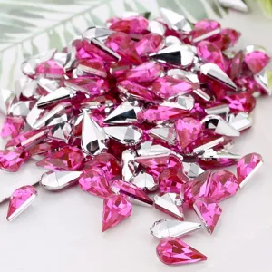 Acrylic pointed back rhinestones teardrop pink flatback crystals for DIY crafts decor 8x13mm