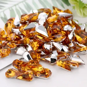 Acrylic pointed back rhinestones drop shape yellow crystals for DIY crafts decor 10pcs