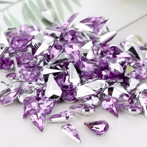 Acrylic teardrop pointed back rhinestones purple diy craft decorative gems 8x13mm