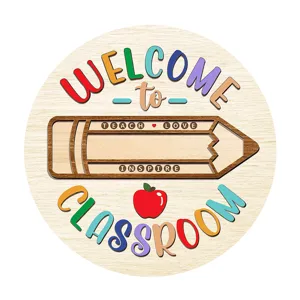 Wooden welcome classroom sign, back to school wall hanging decor for teachers and students.