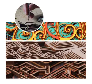Wooden wall art detail carving layer abstract sculpture modern home decor hanging art