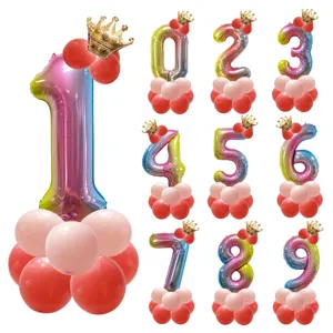 Conjunto de Globos de Aluminio con Número y Corona Degradados Decoración de Fiesta de Cumpleaños Juguetes para Niños Globos Digitales Suministros de Celebración