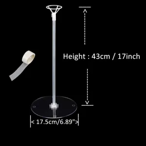 Detailed view of balloon stand holder pole and base showing clear size measurements.