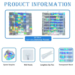 Shimmer wall panels 30x30cm sequin backdrop panels with spare sequins and hooks for party.