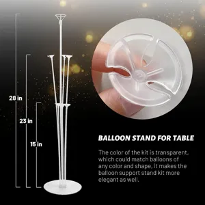 Transparent table balloon stand kit with base and support sticks for party table centerpieces.