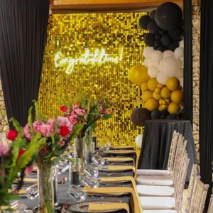 Shimmer sequin wall backdrop scene detail, perfect for wedding party birthday celebration decor.