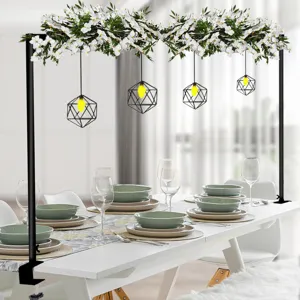 Soporte de arco de mesa ajustable con guirnalda floral y luces colgantes para decoración