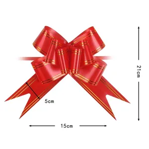 Red gift bow wedding car decoration bow with gold stripes large size ribbon bow for celebration
