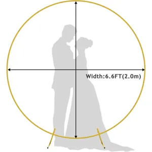 Detail view showing dimensions of the gold round metal wedding arch backdrop for party.
