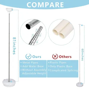 Soporte de globos ajustable para decoración de fiestas con tubos de metal y base de agua.