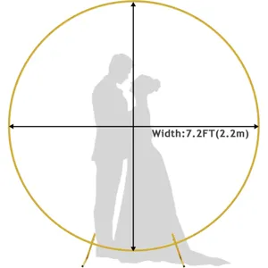Round gold wedding arch background stand detail showing clear size width of 7.2FT for party decor