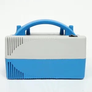 Electric balloon pump detail view, blue and grey dual layer plastic electric inflator tool.