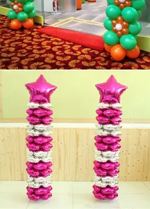 Detailed scene view of balloon pillar decorations for parties, weddings, and birthday events.