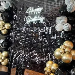 Mur de fond à sequins noirs panneau scintillant pour décoration de fête d'anniversaire et mariage