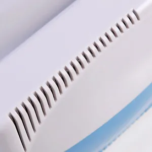 Close-up view of electric balloon pump ventilation slots, durable plastic housing design detail.