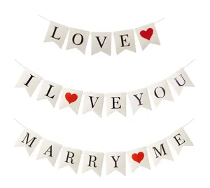 Romantic wedding party banner marry me love you hanging garland white paper flag decor