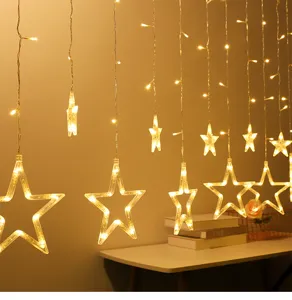 LED star curtain lights string detail warm bedroom decoration romantic fairy lighting cozy ambient