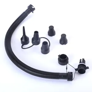 Electric balloon pump accessories set with black flexible hose and multiple nozzles.