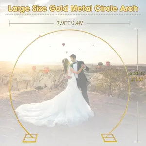 Support de fond d'arche ronde en métal doré pour décoration de mariage fête 2.4x2.1m