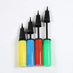 Portable handheld plastic balloon pump set in four bright colors for easy party decoration.