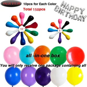 Colorful balloon set for birthday party decorations, various sizes and vibrant colors for events.